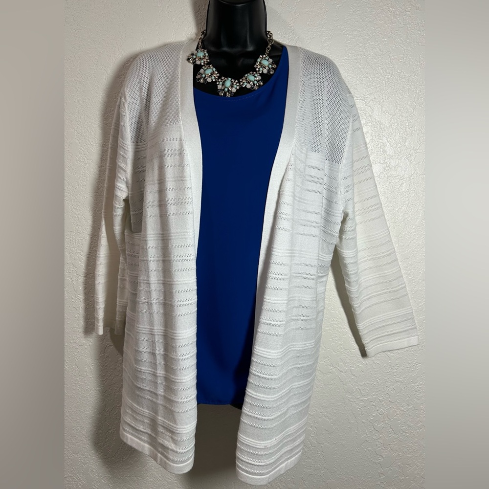 Karen Scott White Open-Front Cardigan